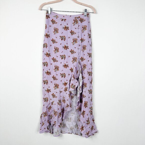 2/$30 4SI3NNA Floral Print Ruffle Slit Maxi Skirt Lilac XS #BAG12 - Picture 3 of 6